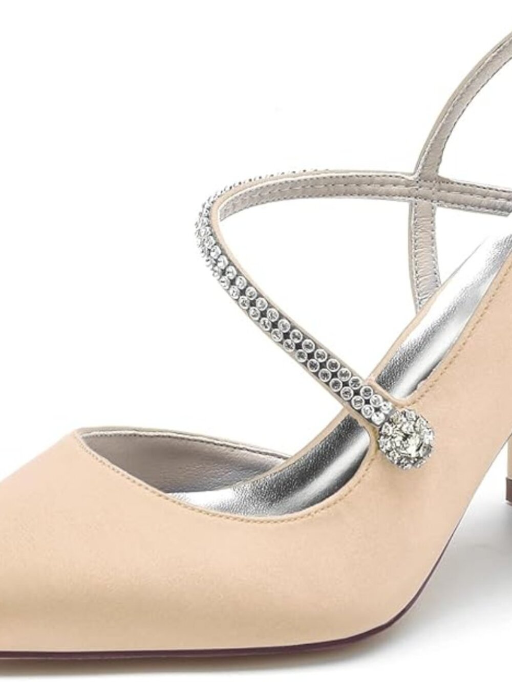 Women's Slingback Heels with Rhinestones on Straps, Champagne color size 8